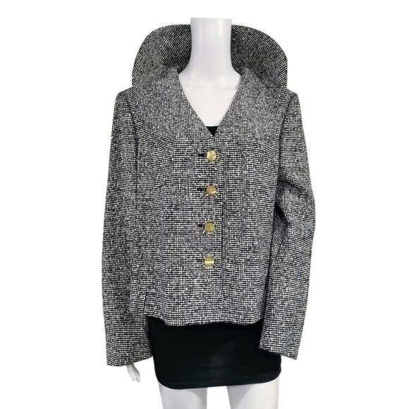 Escada Tweed Long Sleeve Collared Single Breasted Office Work Blazer Gray 44 - Picture 1 of 16